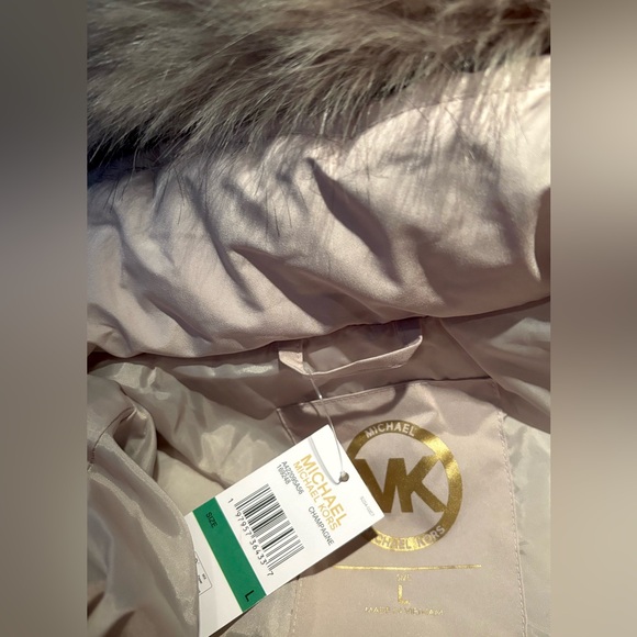 Michael Kors 💅✨ Champagne Belted MK Designer Fur Hood Jacket Coat NWT $320 - Picture 8 of 10